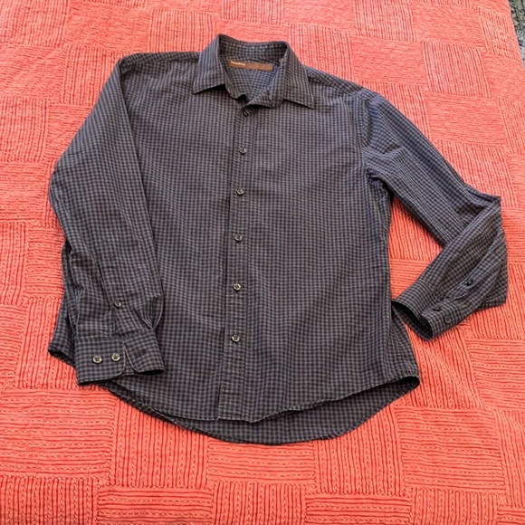Perry Ellis casual button down Checkered indigo Shirt - lightly faded - Picture 1 of 16